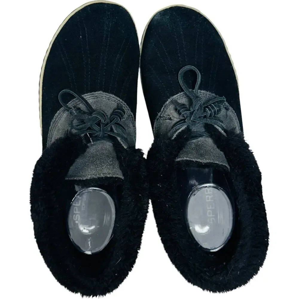 Sperry Top Sider Women's Elayna Duck Black Suede Sherpa Lined Boots Size 10